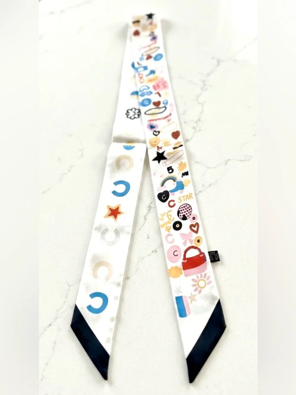 Retro Chic Skinny Scarf / Twilly – Whimsical Graphic Print
